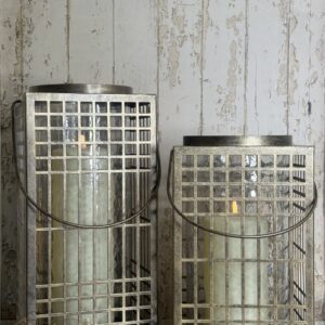 Small Square Lantern in Aged Gold with Fluted Glass
