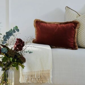 Rust Velvet Cushion with Fringe