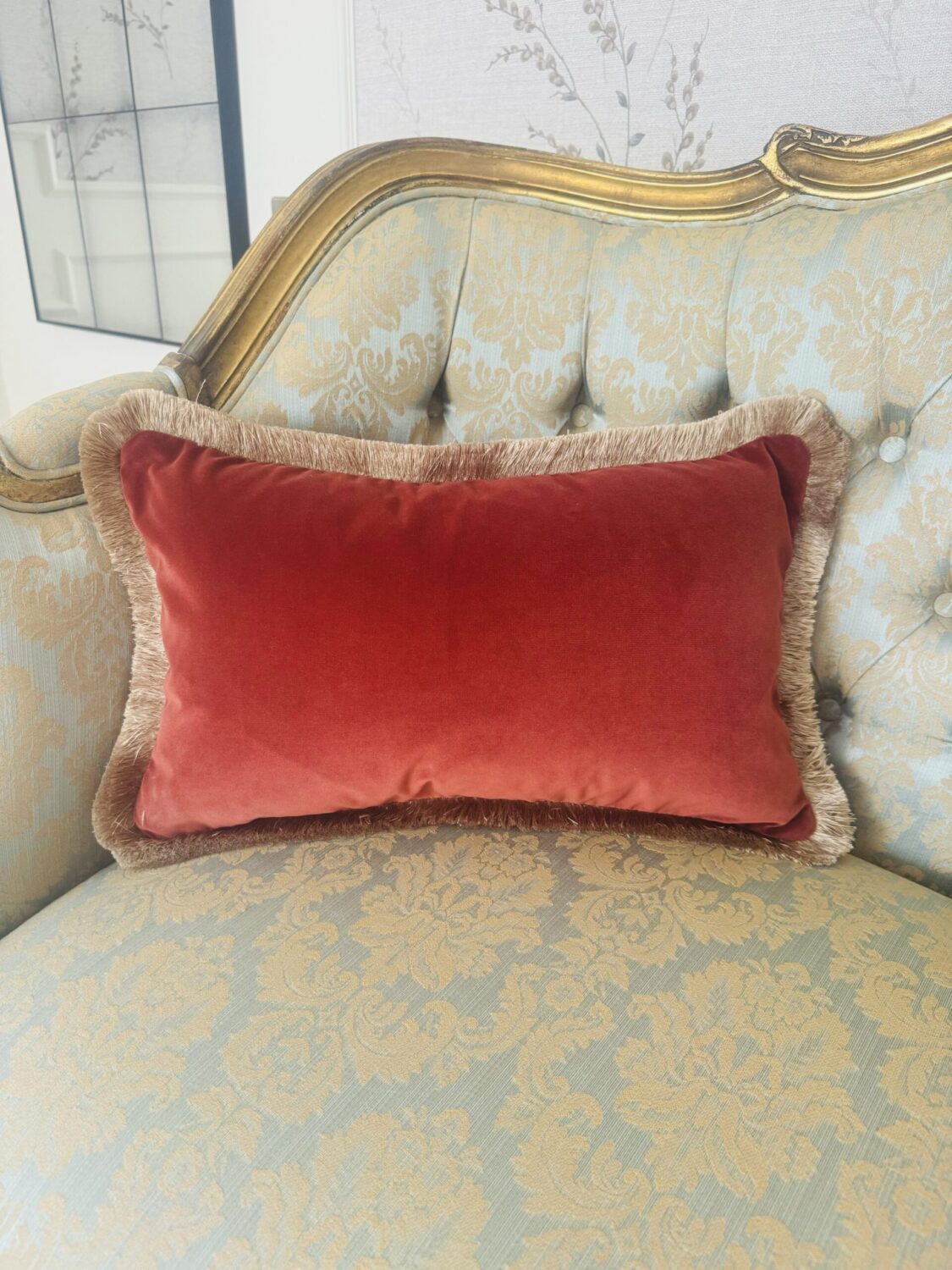 Rust Velvet Cushion with Fringe