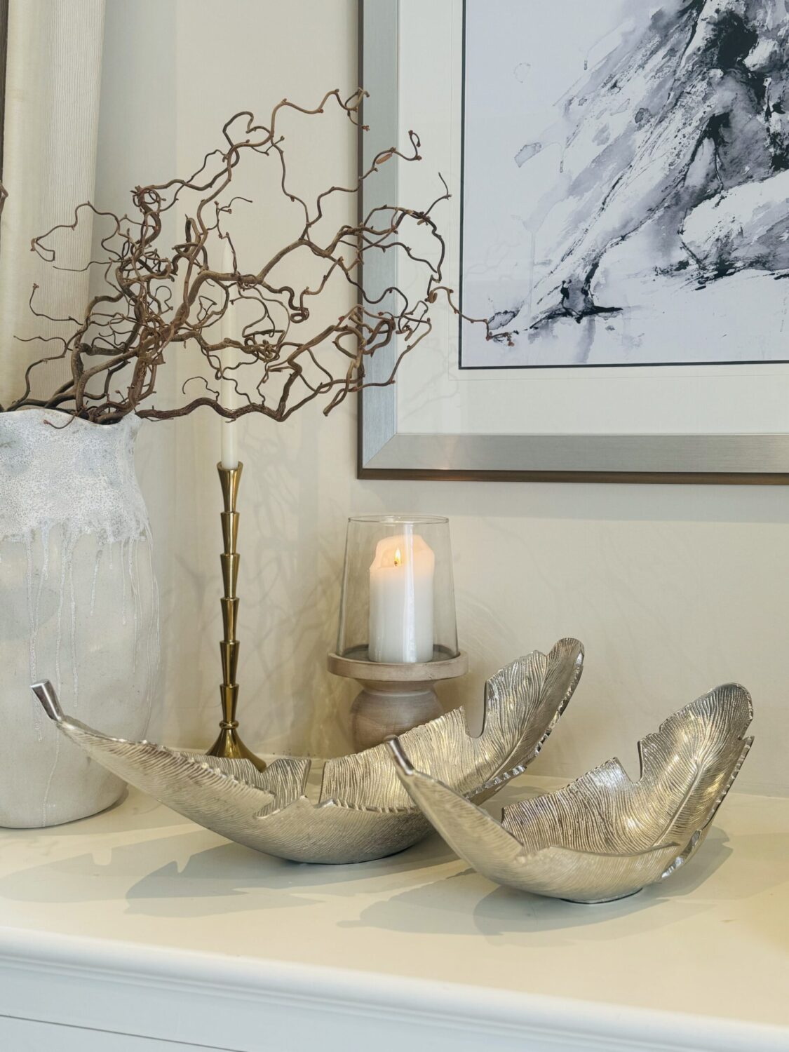 Large Aluminium Silver Leaf Bowl