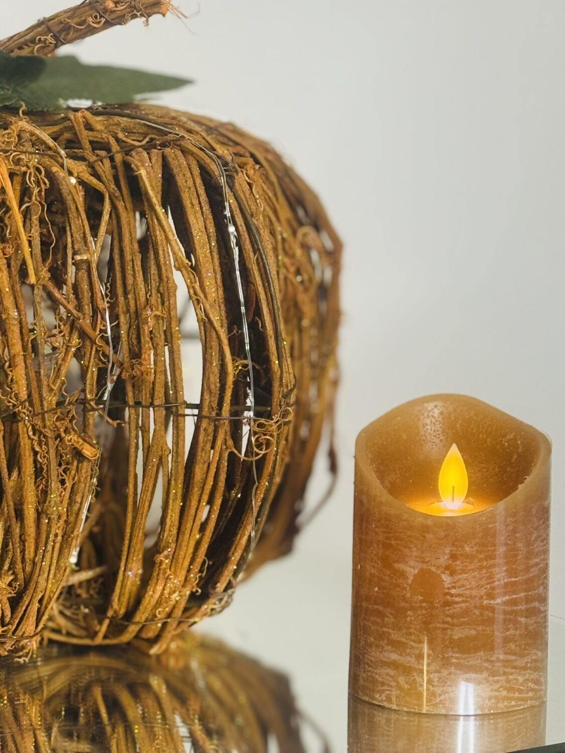 Large Wicker Pumpkin with Lights