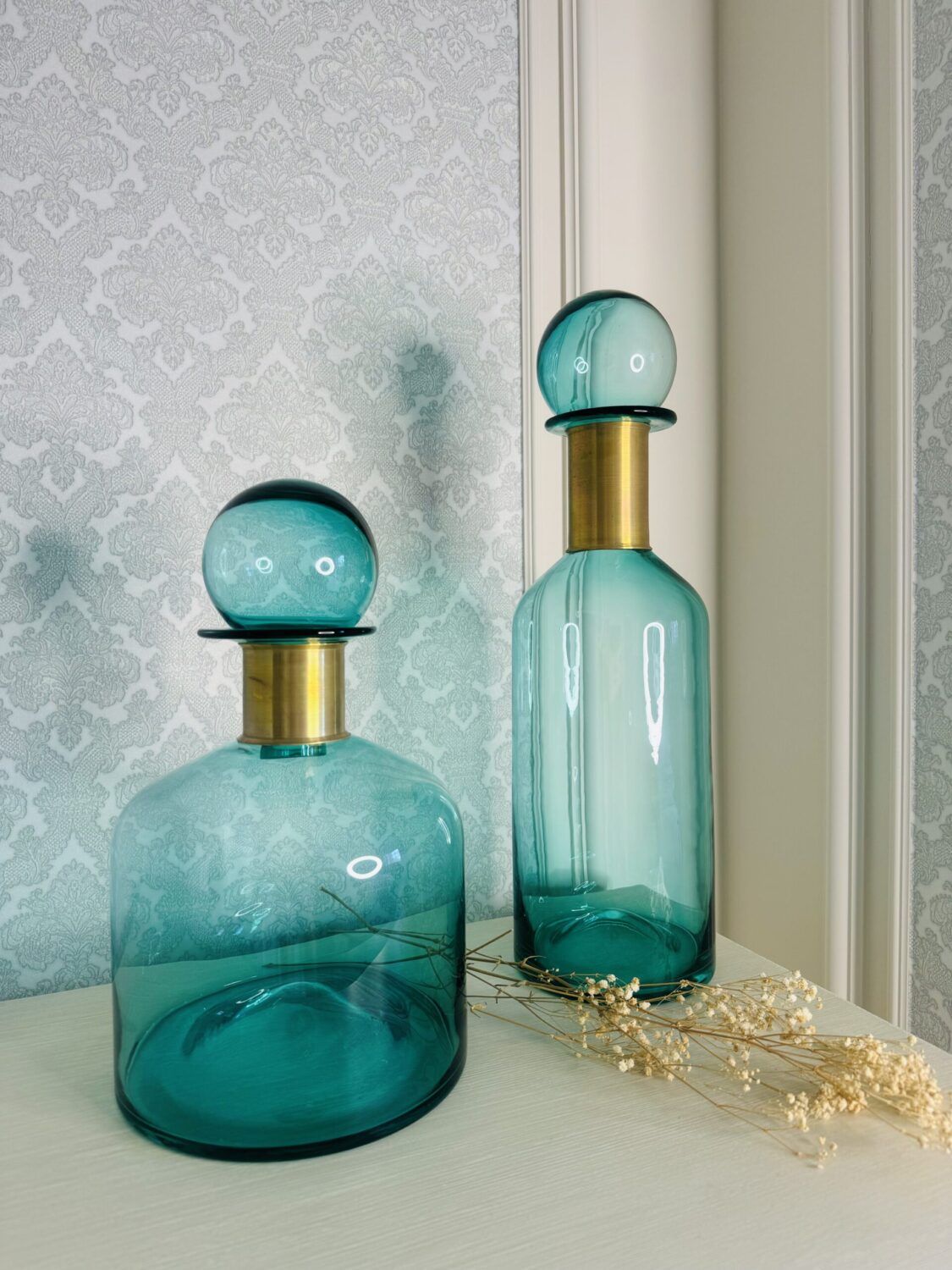 Teal Wide Glass Bottle Jar