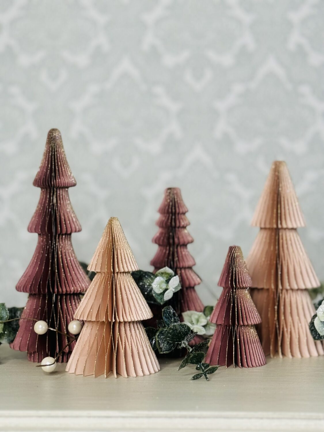 Set of 5 Mauve Honeycomb Paper Trees